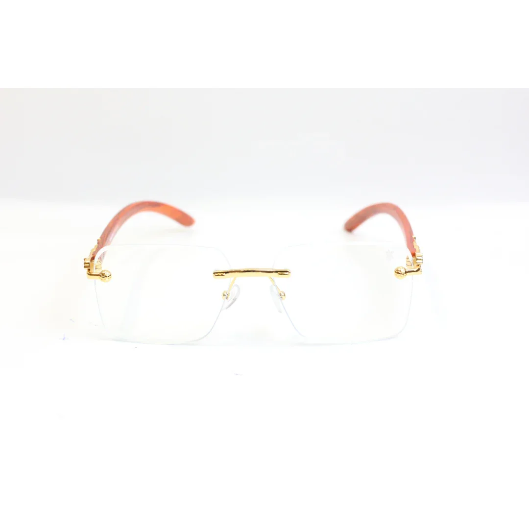 CARNIVORE - 2808 - Golden - Wooden Textured - Rimless - Rectangle - Optics - XSHADES Eyewear - Image 2