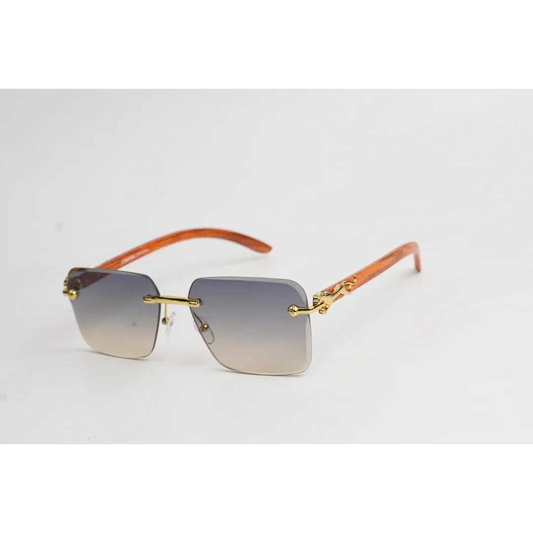 CARNIVORE - 2808 - Golden - Wooden Textured - Rimless - Rectangle - Sunglasses - XSHADES Eyewear - Image 10