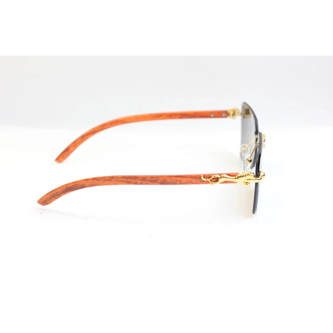CARNIVORE - 2808 - Golden - Wooden Textured - Rimless - Rectangle - Sunglasses - XSHADES Eyewear - Image 3