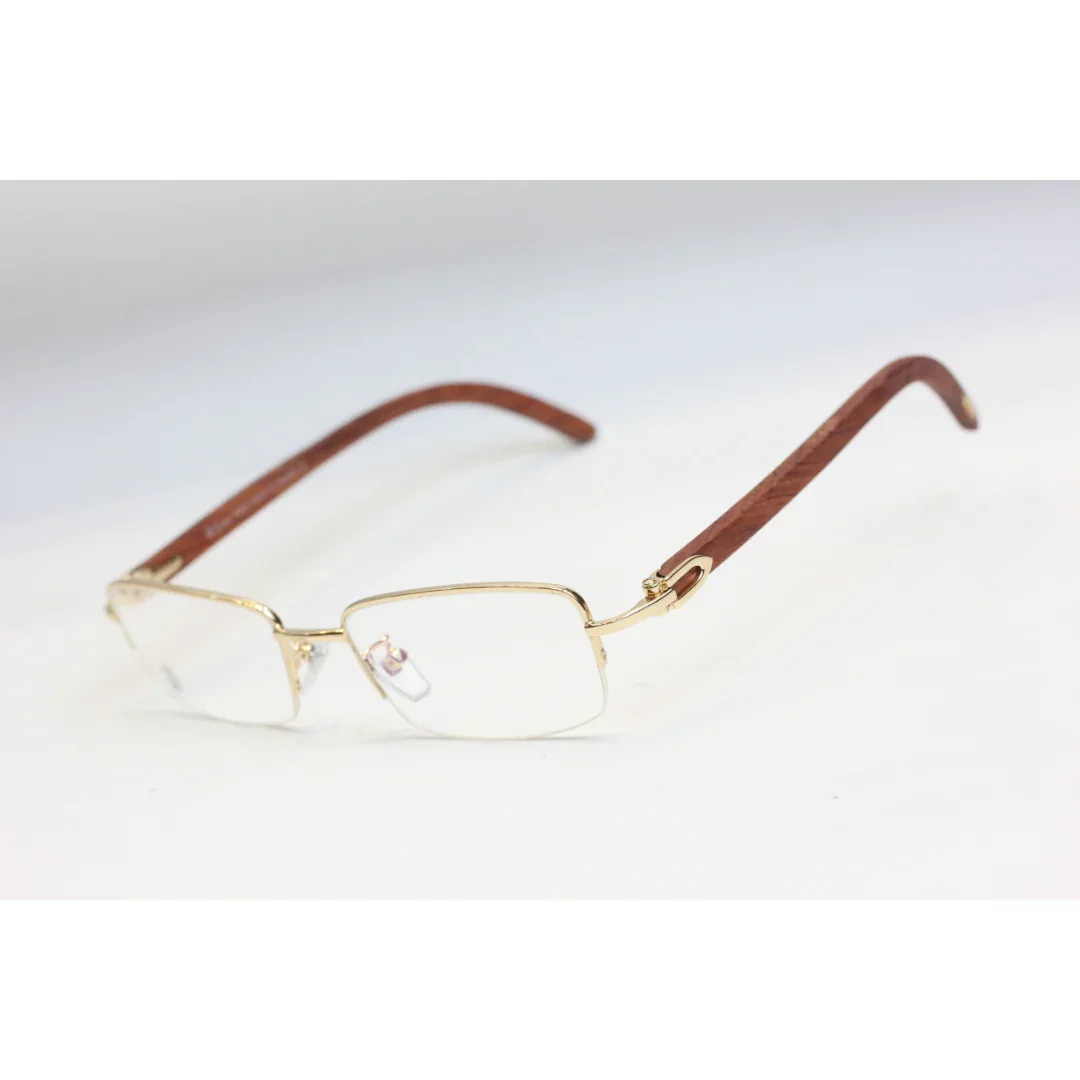 Cartier - 313996 - Wooden Half Rim - Metal - Rectangle - Premium Optics - Eyewear