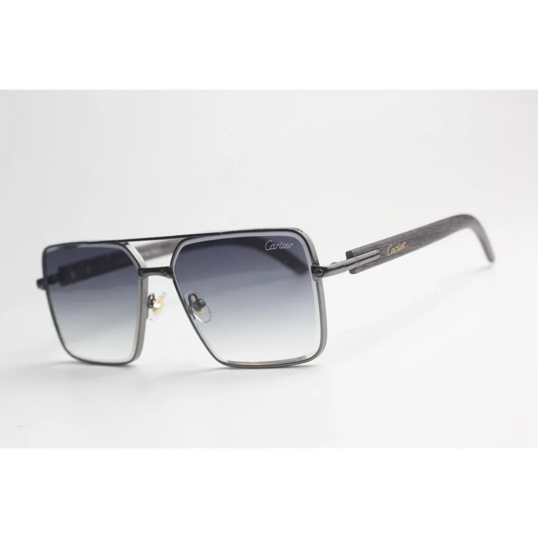 Cartier – C58 - Metal - Wooden Texture - Double Bridge - Square - Sunglasses - Eyewear - Image 7