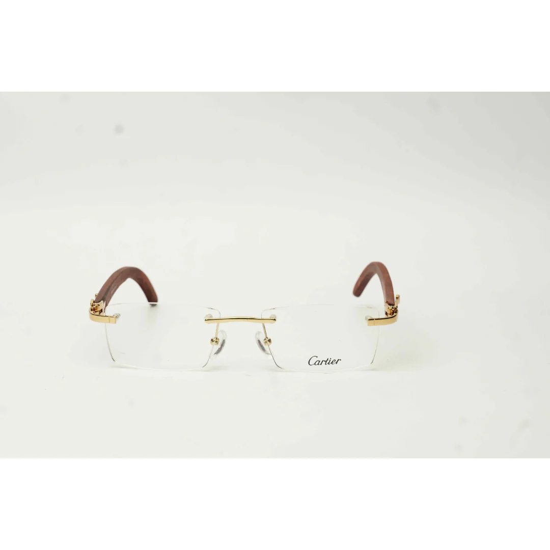 Cartier - CT00525 - Golden Brown -  Wooden - Rimless - Metal - Rectangle - Premium Optics - Eyewear - Image 2