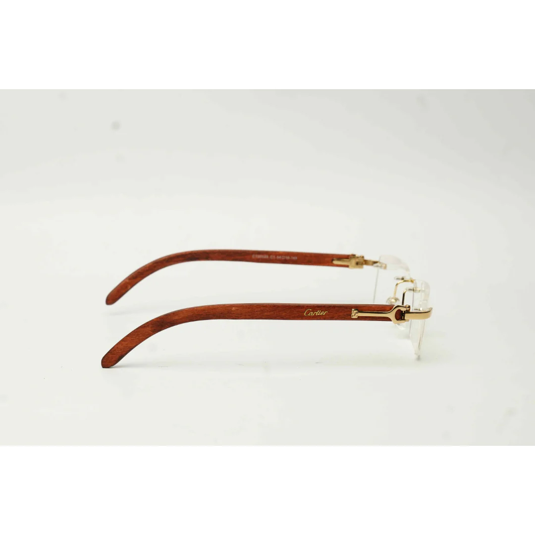 Cartier - CT00525 - Golden Brown -  Wooden - Rimless - Metal - Rectangle - Premium Optics - Eyewear - Image 3