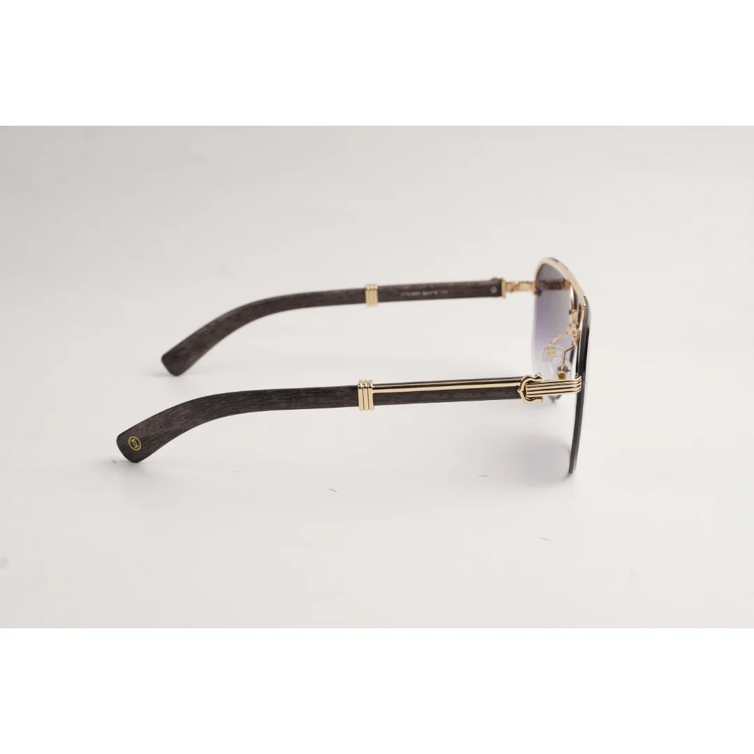 Cartier - CT0369S - Wooden Texture - Metal - Aviator Round - Sunglasses - Eyewear - Image 9