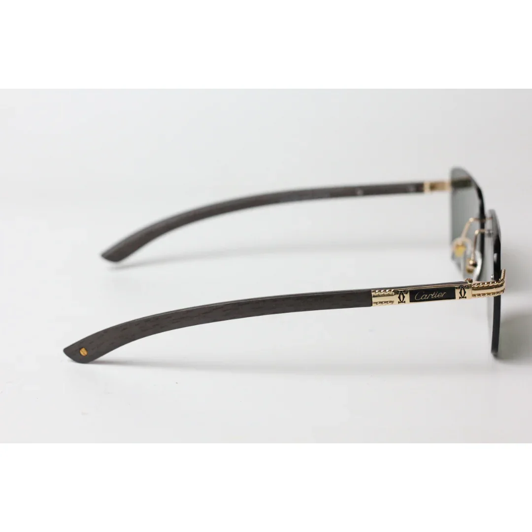 Cartier - R12 - Dark Green - Wooden - Golden - Rimless - Metal - Rectangle - Sunglasses - Eyewear - Image 3