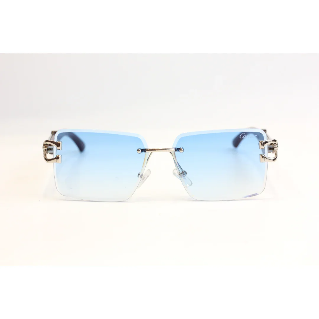 Cartier - R427 - Silver - Wooden Texture - Blue Gradient - Rimless - Metal - Rectangle - Sunglasses - Eyewear - Image 2
