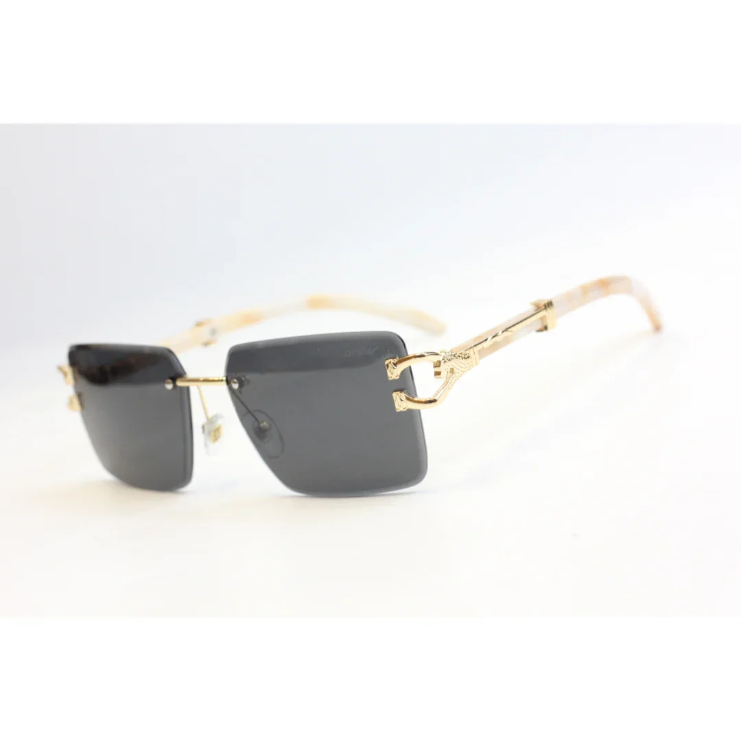 Cartier - R428 - Golden Marble Finish - Vintage - Rimless - Metal - Rectangle - Sunglasses - Eyewear