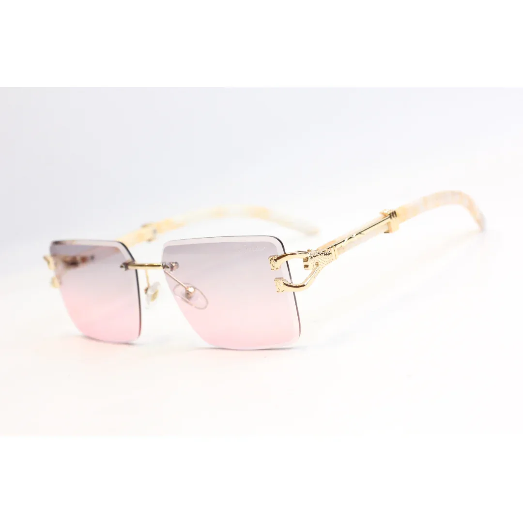 Cartier - R428 - Golden Marble Finish - Vintage - Rimless - Metal - Rectangle - Sunglasses - Eyewear - Image 4