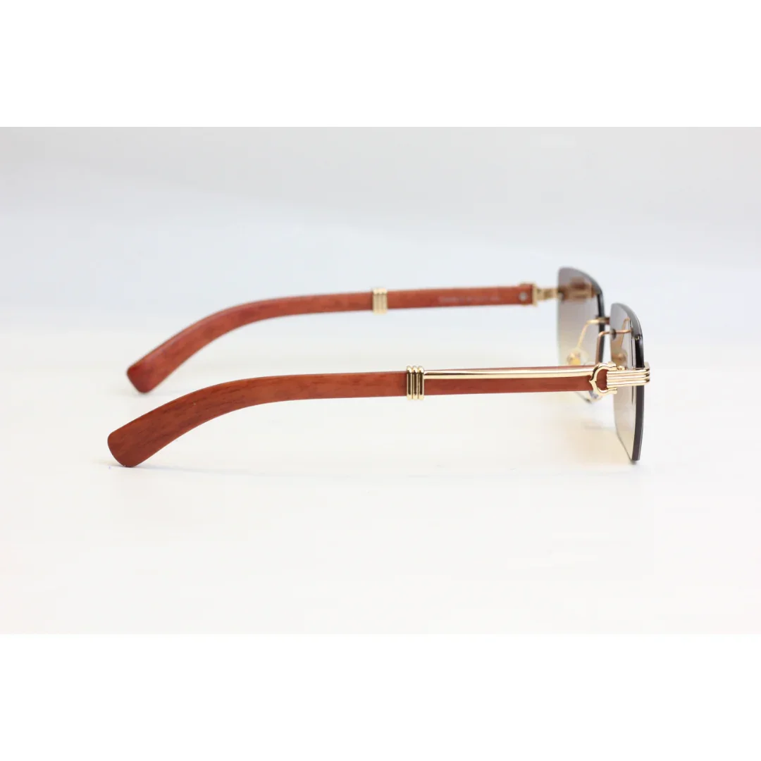 Cartier - R82 - Golden - Rimless - Metal - Wooden Texture - Rectangle - Sunglasses - Eyewear - Image 6
