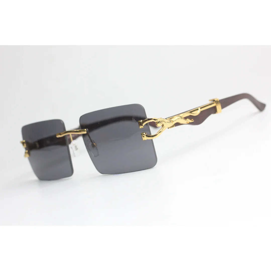 Cartier - RR46 - Golden - Wooden Texture - Rimless - Metal - Rectangle - Sunglasses - Eyewear