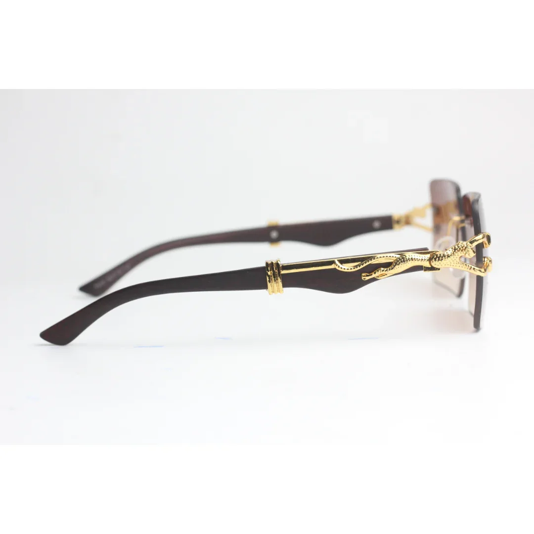 Cartier - RR46 - Golden - Wooden Texture - Rimless - Metal - Rectangle - Sunglasses - Eyewear - Image 6