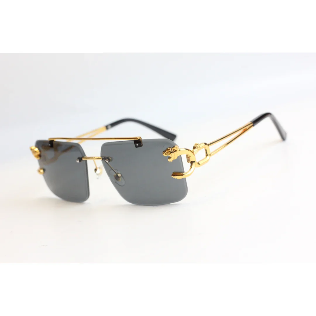Cartier - RR49 - Golden - Black - Double Bridge - Rimless - Metal - Square - Sunglasses - Eyewear