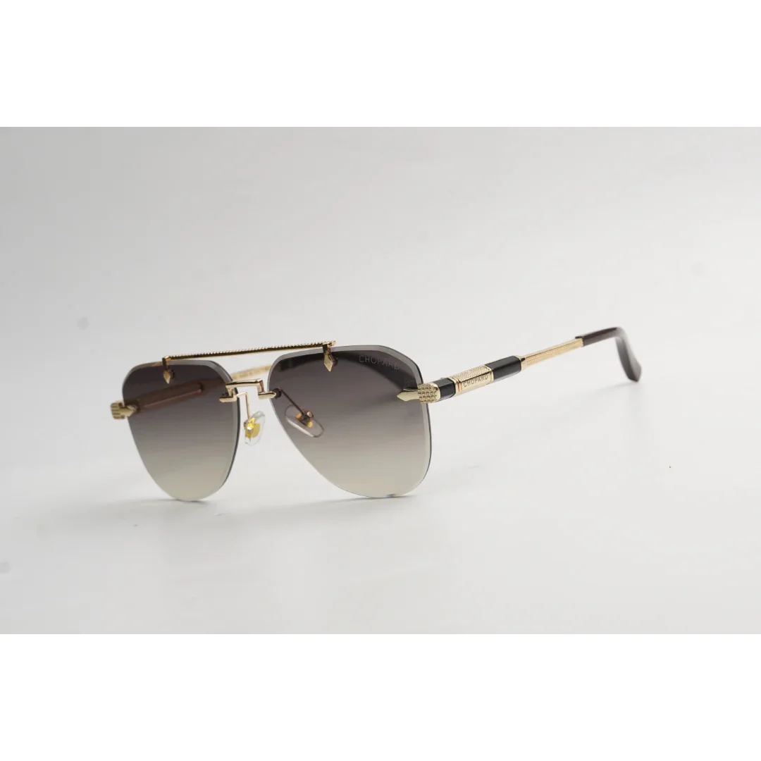 Chopard - R95 - Golden - Double Bridge - Rimless - Metal - Aviator Round - Sunglasses - Eyewear - Image 7