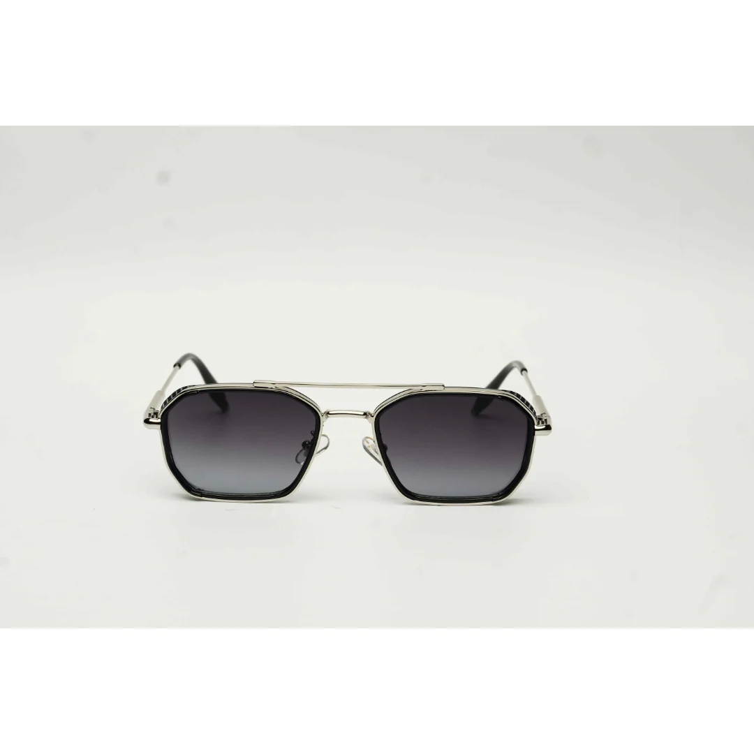 HENRI - 5G327 - Silver - Black Gradient - Acetate - Metal - Rectangle - Sunglasses - Eyewear - Image 2