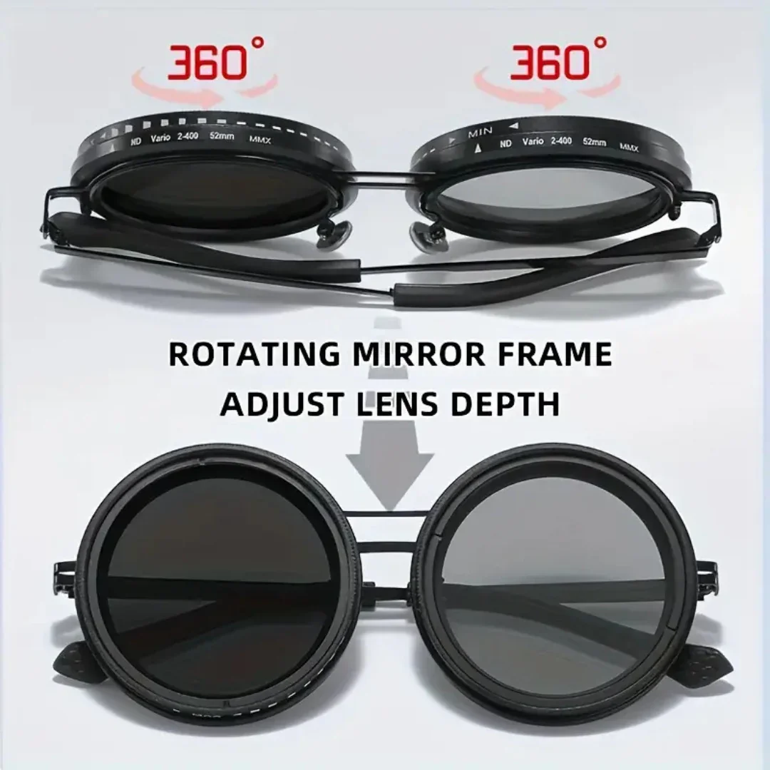ND Varlo Tint Adjustable Polarized - Black - Metal - Round - Sunglasses - Eyewear