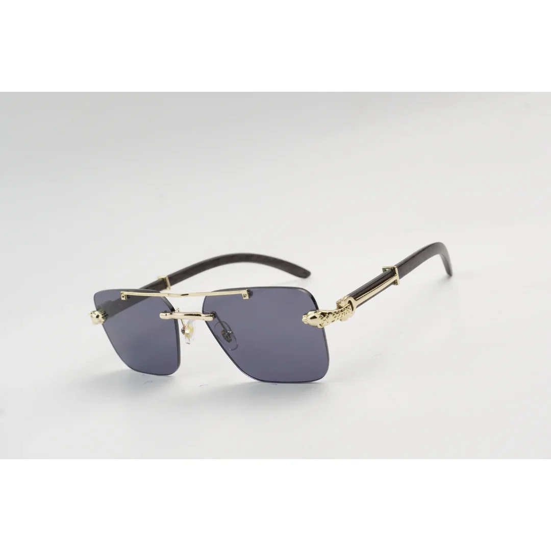 Panther - 3063 - Wooden Texture - Rimless - Metal - Rectangle - Sunglasses - Eyewear