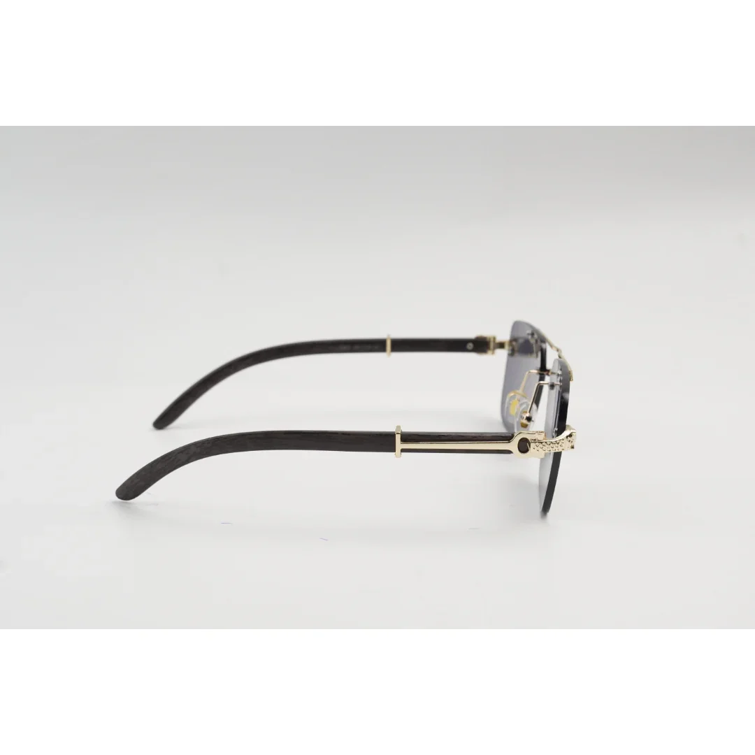 Panther - 3063 - Wooden Texture - Rimless - Metal - Rectangle - Sunglasses - Eyewear - Image 3