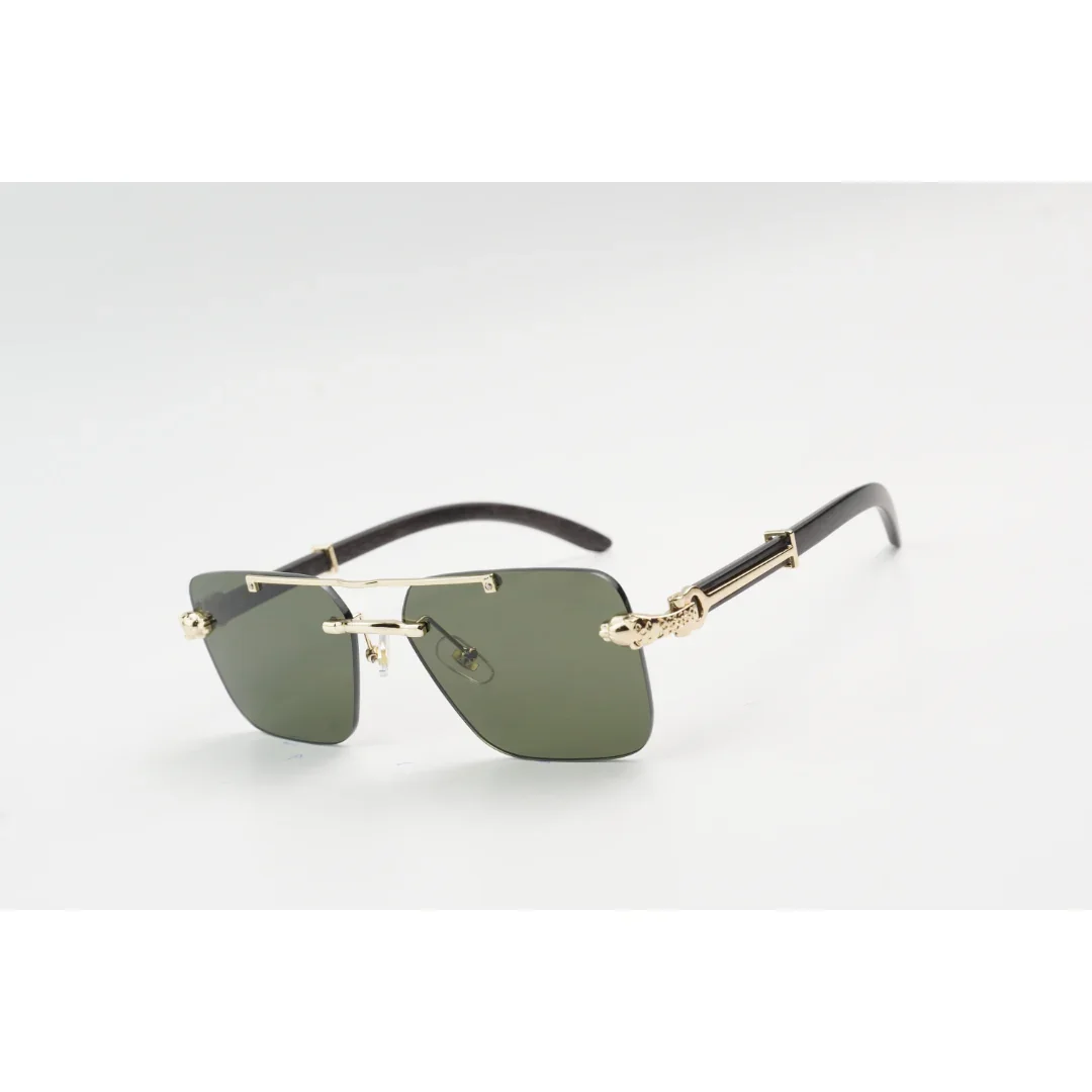Panther - 3063 - Wooden Texture - Rimless - Metal - Rectangle - Sunglasses - Eyewear - Image 4