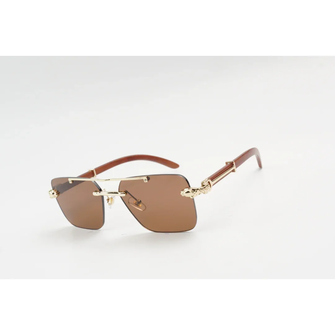 Panther - 3063 - Wooden Texture - Rimless - Metal - Rectangle - Sunglasses - Eyewear - Image 7