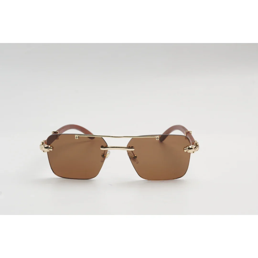 Panther - 3063 - Wooden Texture - Rimless - Metal - Rectangle - Sunglasses - Eyewear - Image 8
