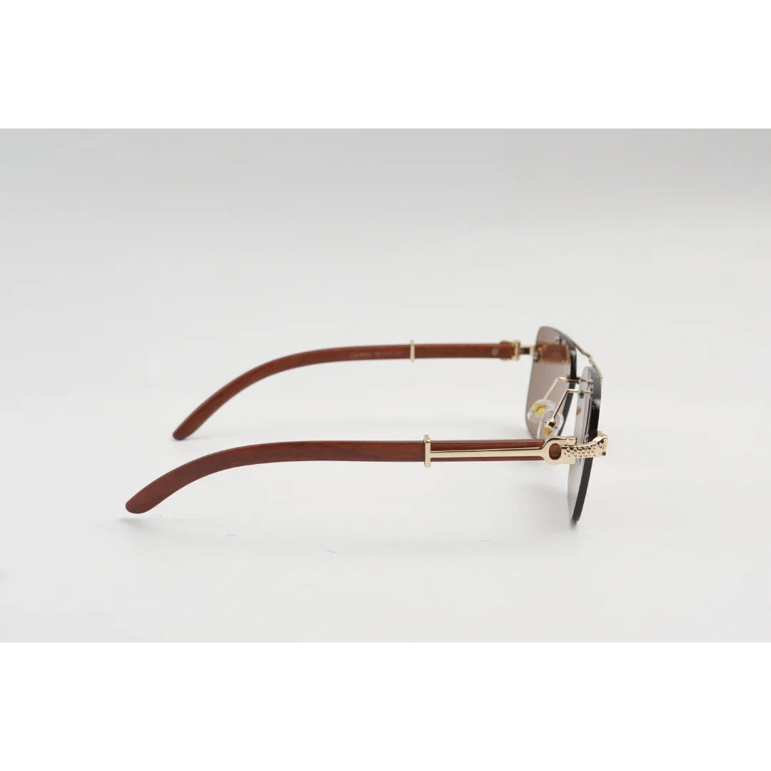 Panther - 3063 - Wooden Texture - Rimless - Metal - Rectangle - Sunglasses - Eyewear - Image 9