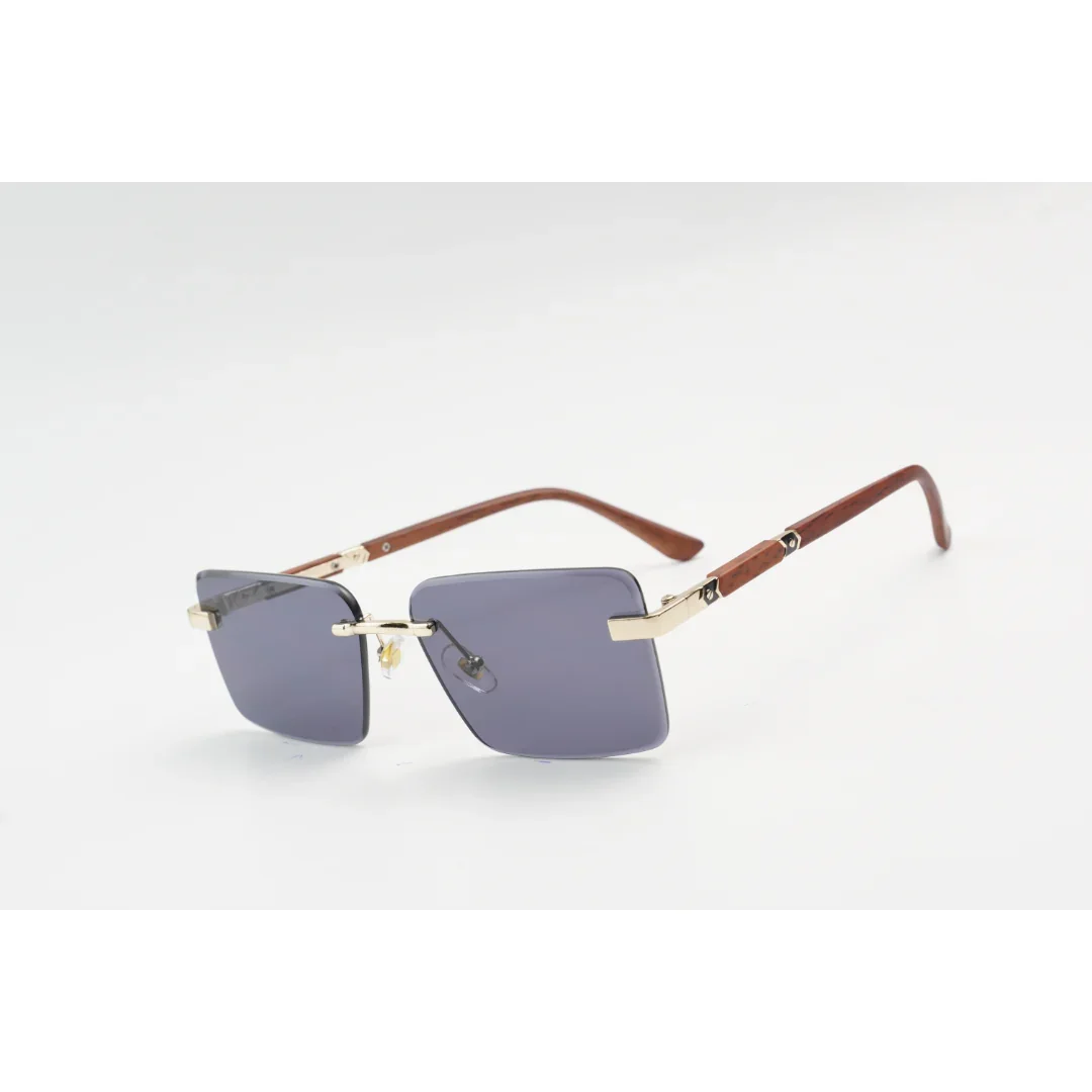 Panther - 3164 - Wooden Texture - Rimless - Metal - Rectangle - Sunglasses - Eyewear