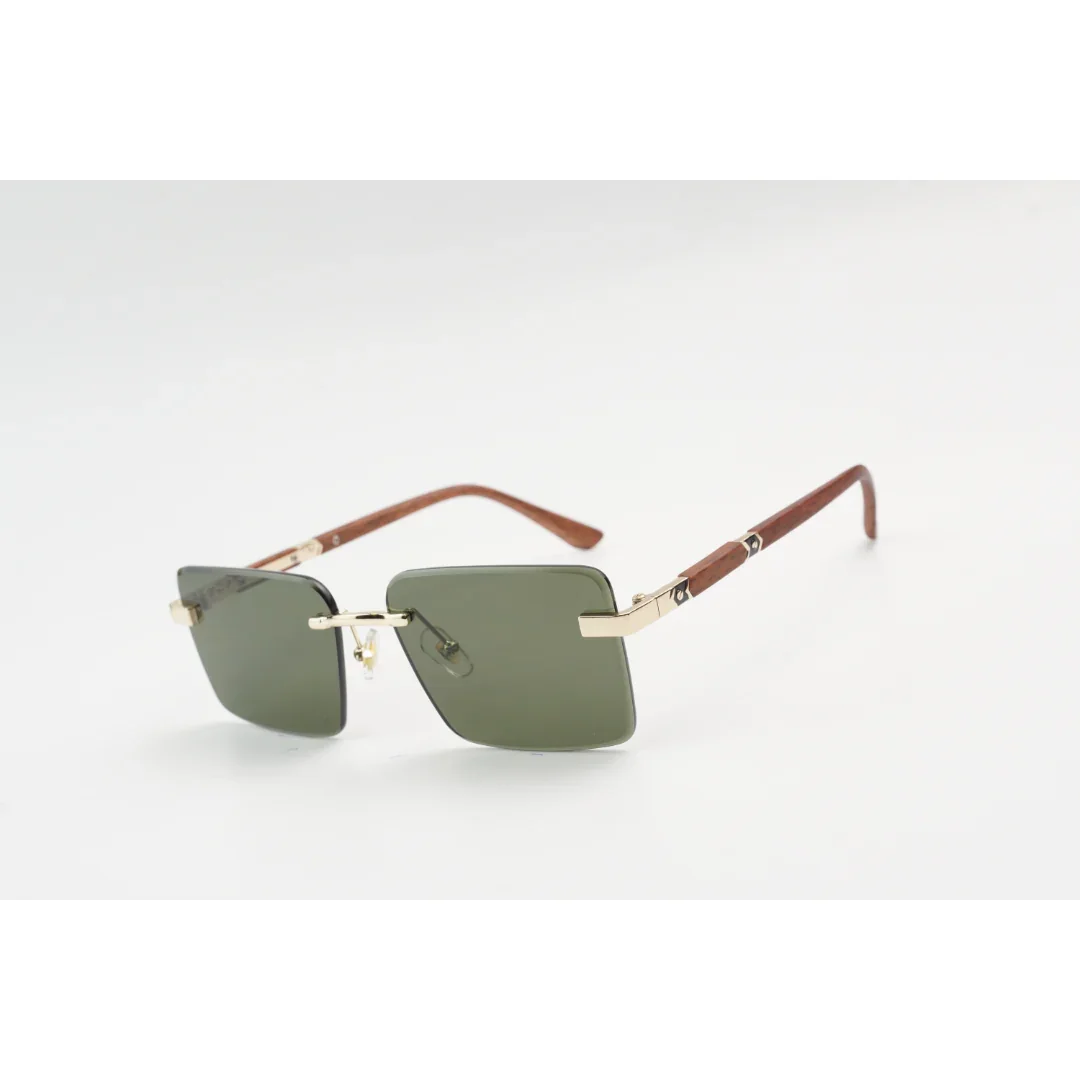 Panther - 3164 - Wooden Texture - Rimless - Metal - Rectangle - Sunglasses - Eyewear - Image 10