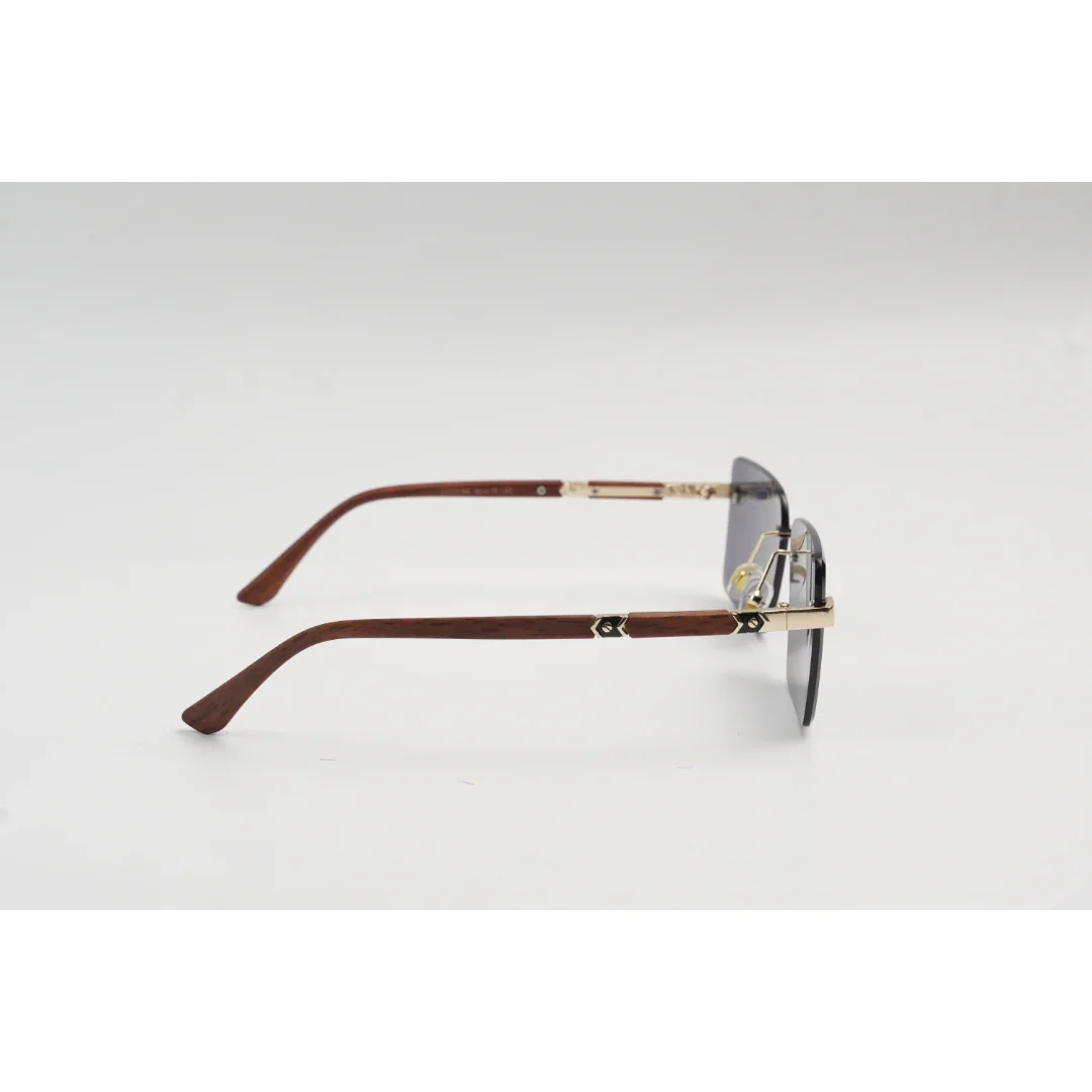 Panther - 3164 - Wooden Texture - Rimless - Metal - Rectangle - Sunglasses - Eyewear - Image 3