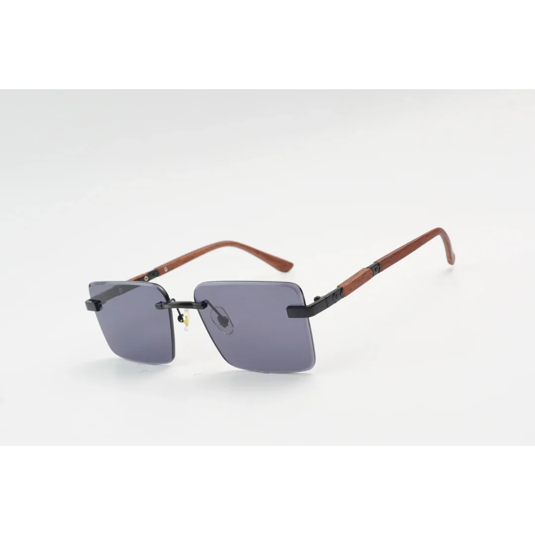 Panther - 3164 - Wooden Texture - Rimless - Metal - Rectangle - Sunglasses - Eyewear - Image 4