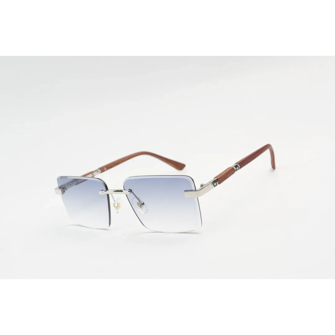 Panther - 3164 - Wooden Texture - Rimless - Metal - Rectangle - Sunglasses - Eyewear - Image 7
