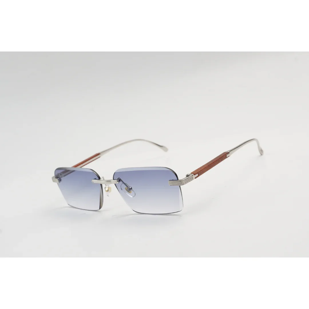 Panther - 3192 - Wooden Texture - Rimless - Metal - Rectangle - Sunglasses - Eyewear - Image 7