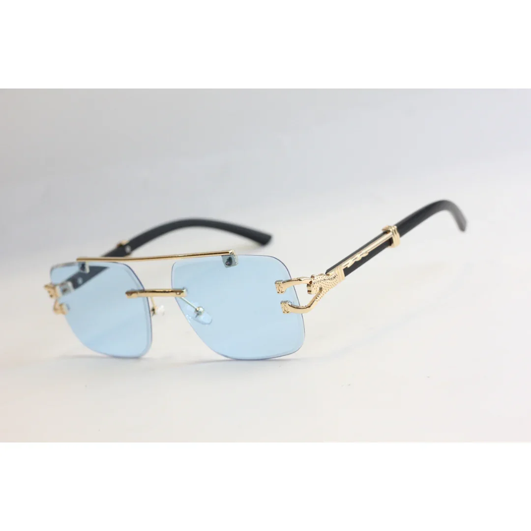 Panther - R87 - Golden - Rimless - Double Bridge - Metal - Square - Sunglasses - Eyewear - Image 10
