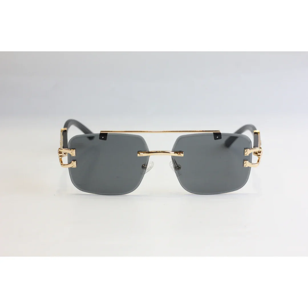 Panther - R87 - Golden - Rimless - Double Bridge - Metal - Square - Sunglasses - Eyewear - Image 2