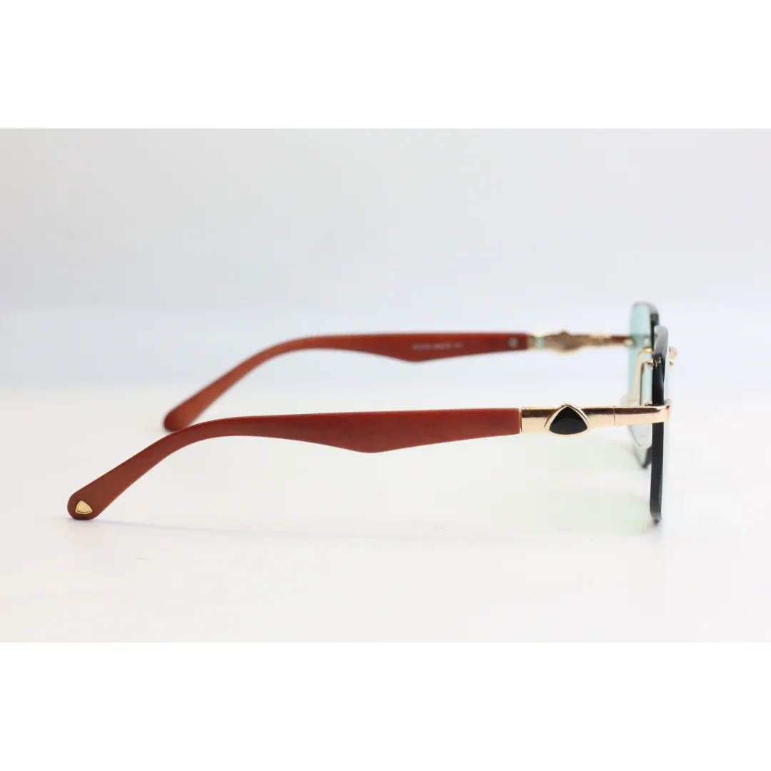 Tracker - RR48 - Green Tint - Brown Wooden - Rimless - Metal - Square - Sunglasses - Eyewear - Image 3